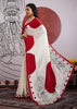 Red And White Printed Satin Silk Saree