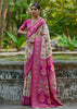 Cream And Pink Woven Kashmiri Jamewar Silk Saree