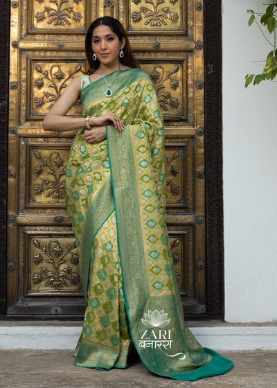 Phalgun : Rangkaat Khaddi Georgette Handloom Banarasi Saree in shades of Green (7490834432193)
