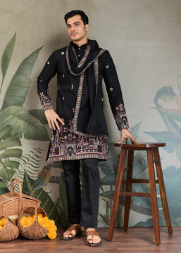 Phantom Black Sequence Embroidered Cotton Kurta With Dupatta