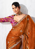 Rust Orange Embroidered Designer Silk Saree