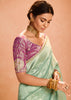 Mist Green Woven Banarasi Designer Tissue Silk Saree With Embroidered Blouse