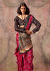 Cherry Red Printed Crepe Satin Silk Saree