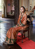 Rust & Green Dual Tone Bronze Zari Woven Banarasi Silk Saree