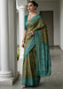 Green & Blue Printed Tussar SIlk Saree