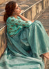 AQUA BLUE WOVEN LINEN SAREE WITH KHADI PRINT BLOUSE (6713084838081)