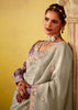 Powder Grey Woven Embroidered Chiffon Saree