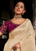 "Exclusive Offer" : Off White Woven Embroidered Banarasi Silk Saree