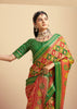 Green And Red Printed Georgette Saree