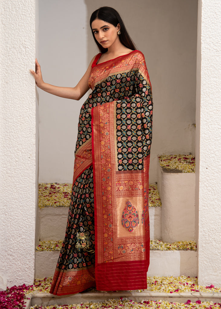 Gulkaari: Banarasi Brocade Meenakari Floral Jaal Saree with Mughal Butas