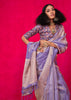 Impression Purple Woven Banarasi Tissue Silk Saree With Contrast Blouse