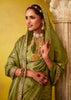 Kiwi Green Woven Embroidered Chiffon Saree