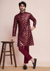 Ochre Red Sequins Embroidered Kurta Set