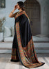 Jet Black Printed Satin Silk Saree