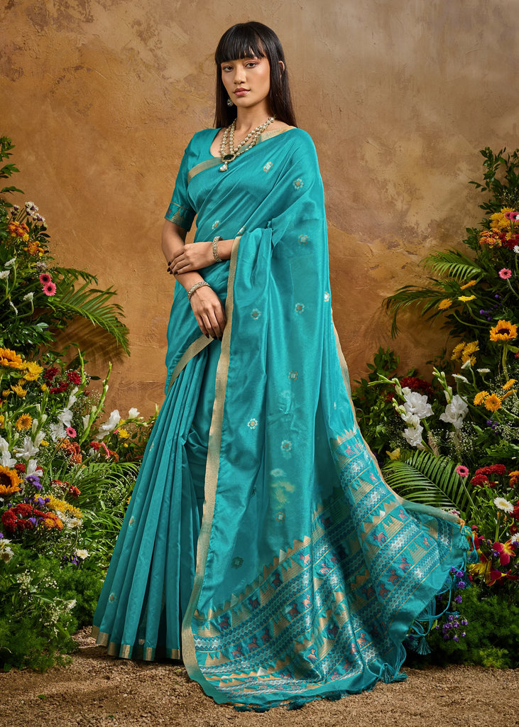Azure Blue Woven Banarasi Silk Saree