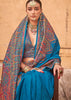 River Blue Printed Kashmiri Jamewar Saree