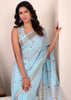 Sky Blue Woven Linen Silk Saree