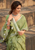 MINT GREEN WOVEN LINEN SAREE WITH KHADI PRINT BLOUSE (6713079791809)