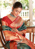 Ananda : Silver and Gold Zari Striped Kanjivaram Saree in the Shades of Green and Red (9944227741889)