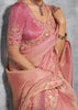 Golden Pink Embroidered Tissue Silk Saree