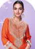 Alima Orange A-Line Embroidered Kurta