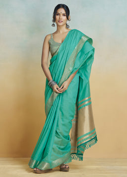 Mint Green Woven Banarasi Linen Silk Saree