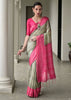 Dusty Green & Pink Printed Tussar SIlk Saree