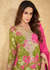 Green and Pink Embroidered Plazzo Set