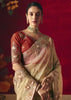 Cream Beige Designer Embroidered Saree