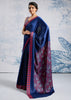 Ultramarin Blue Satin Silk Saree with Ajrakh Printed Pallu and Blouse