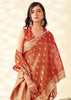 Rust Orange Woven Linen Tissue Silk Saree
