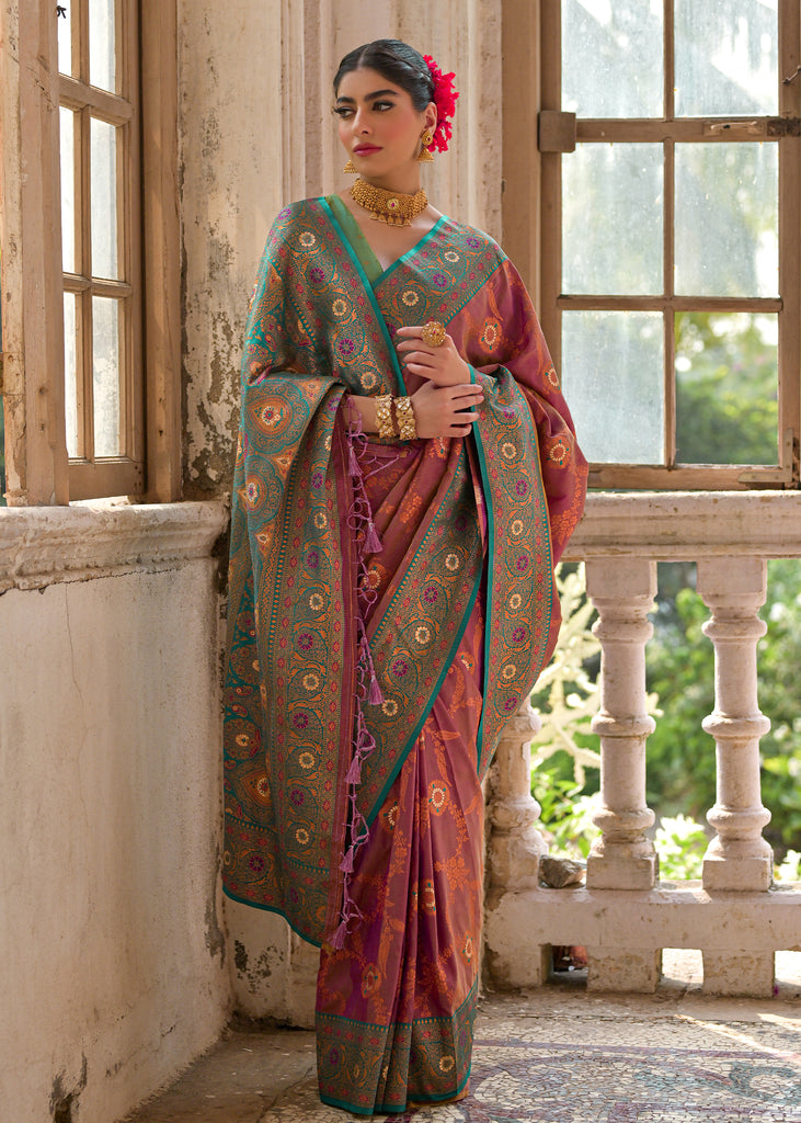 Wine Purple Woven Banarasi Silk Saree