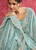 Aqua Blue Embroidered Designer Saree