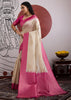 Pink Border Ivory Woven Banarasi Silk Saree