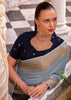 Horizon Blue Woven Banarasi Linen Silk Saree with Velvet Blouse