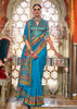 Azure Blue Printed Kashmiri Jamewar Saree