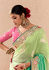 Ombre Green Heavy Embroidered Designer Silk Saree