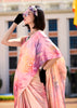 Rose Pink Satin Crepe Printed Silk Saree