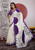 Purple And White Printed Satin Silk Saree