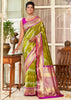 Prakriti: Kanjivaram Saree Featuring Zari Leheriya Pattern in Shades of Green and Pink (7659220664513) (7704951423169)