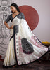 Black and White Printed Satin Silk Saree