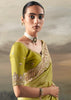 Lime Green Tissue Embroidered Wedding Wear Saree