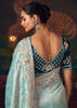 Aqua Blue Woven Embroidered Saree