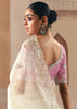 Off White Embroidered Designer Silk Saree