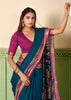 Coral Blue kalamkari Printed Cotton Silk Saree