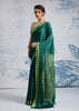 Cadmium Green Satin Silk Saree with Ajrakh Printed Pallu and Blouse