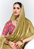 Golden Green Designer Organza Tissue Silk Saree With Printed Blouse