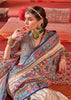 Off White And Blue Printed Kashmiri Jamewar Saree