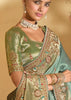 Pista Green Designer Embroidered Silk Saree