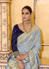 Dusk Blue Woven Banarasi Silk Saree